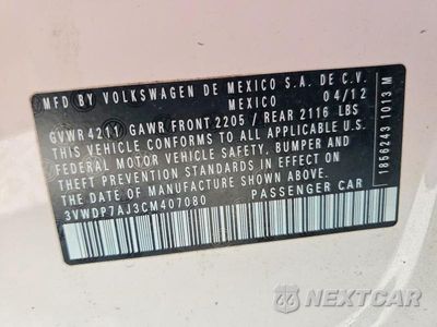 Zdjęcie 12 z 12 samochodu: 2012 VOLKSWAGEN JETTA SE VIN:3VWDP7AJ3CM407080 - miniatura