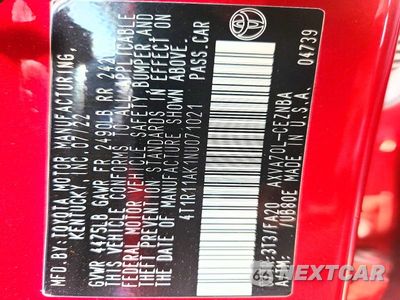 Zdjęcie 12 z 12 samochodu: 2022 TOYOTA CAMRY LE VIN:4T1R11AK1NU071021 - miniatura
