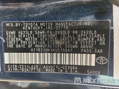 Zdjęcie 12 z 12 samochodu: 2019 TOYOTA CAMRY HYBRID XLE VIN:4T1B21HK4KU515847 - miniatura