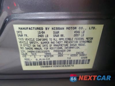 Zdjęcie 12 z 12 samochodu: 2005 NISSAN MAXIMA 3.5 SE VIN:1N4BA41E95C832875 - miniatura