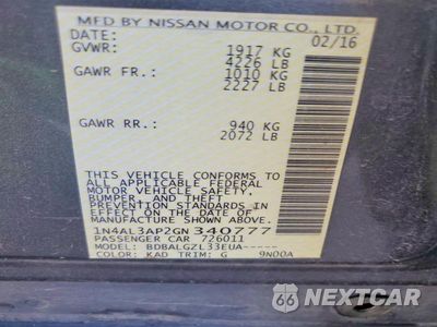 Zdjęcie 12 z 12 samochodu: 2016 NISSAN ALTIMA 2.5 S VIN:1N4AL3AP2GN340777 - miniatura