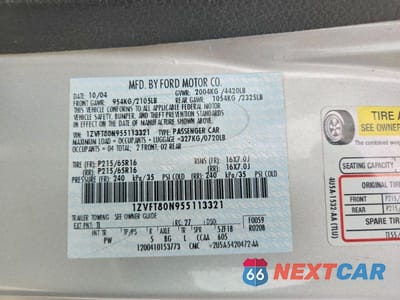 Zdjęcie 12 z 12 samochodu: 2005 FORD MUSTANG VIN:1ZVFT80N955113321 - miniatura