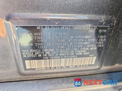 Zdjęcie 13 z 13 samochodu: 2011 SUBARU OUTBACK 3.6R LIMITED VIN:4S4BRDJC7B2359850 - miniatura