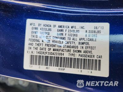 Zdjęcie 13 z 13 samochodu: 2013 HONDA ACCORD LX VIN:1HGCR2F35DA220994 - miniatura