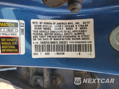 Zdjęcie 12 z 12 samochodu: 2009 HONDA CIVIC EX VIN:1HGFA16887L100321 - miniatura