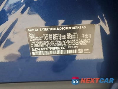 Zdjęcie 12 z 12 samochodu: 2023 BMW X3 SDRIVE30I VIN:5UX43DP07P9P86387 - miniatura