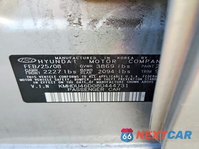 Zdjęcie 12 z 12 samochodu: 2008 HYUNDAI ELANTRA GLS VIN:KMHDU46D08U444731 - miniatura