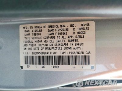 Zdjęcie 12 z 12 samochodu: 2006 HONDA ACCORD EX VIN:1HGCM56826A111200 - miniatura