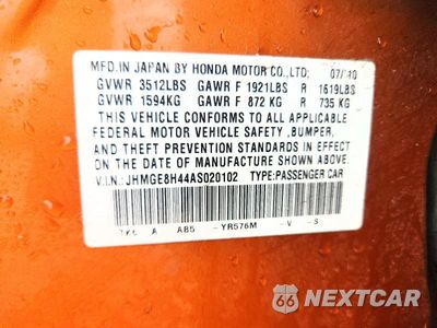 Zdjęcie 12 z 12 samochodu: 2010 HONDA FIT SPORT VIN:JHMGE8H44AS020102 - miniatura