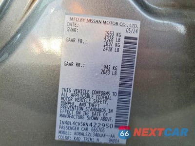 Zdjęcie 13 z 13 samochodu: 2024 NISSAN ALTIMA SR VIN:1N4BL4CV5RN422950 - miniatura