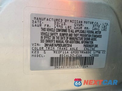 Zdjęcie 12 z 12 samochodu: 2013 NISSAN SENTRA S VIN:3N1AB7AP0DL697314 - miniatura
