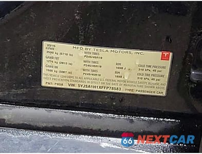 Zdjęcie 10 z 10 samochodu: 2015 TESLA MODEL S 85 VIN:5YJSA1H1XFFP78583 - miniatura