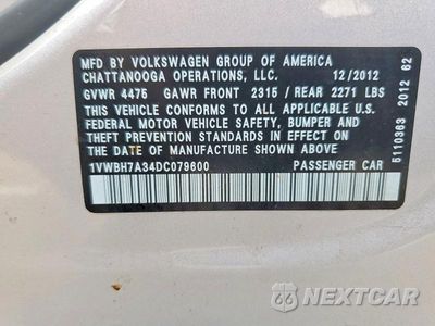Zdjęcie 12 z 12 samochodu: 2013 VOLKSWAGEN PASSAT SE VIN:1VWBH7A34DC079600 - miniatura
