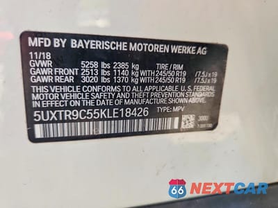 Zdjęcie 13 z 13 samochodu: 2019 BMW X3 XDRIVE30I VIN:5UXTR9C55KLE18426 - miniatura