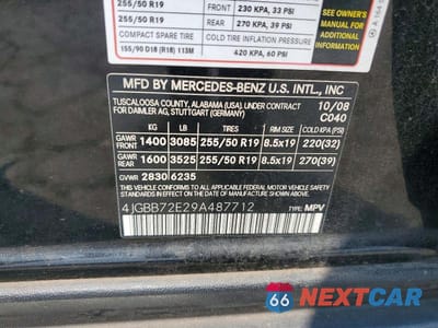 Zdjęcie 13 z 13 samochodu: 2009 MERCEDES-BENZ ML 550 VIN:4JGBB72E29A487712 - miniatura