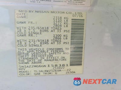 Zdjęcie 12 z 12 samochodu: 2016 NISSAN MURANO SL VIN:5N1AZ2MG6GN158381 - miniatura