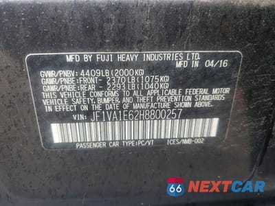 Zdjęcie 12 z 12 samochodu: 2017 SUBARU WRX PREMIUM VIN:JF1VA1E62H8800257 - miniatura