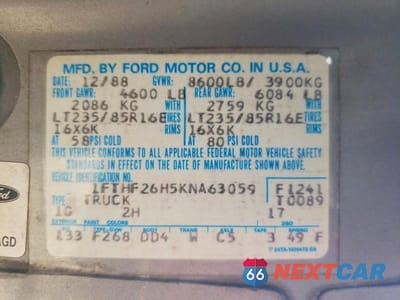 Zdjęcie 12 z 12 samochodu: 1989 FORD F250 VIN:1FTHF26H5KNA63059 - miniatura