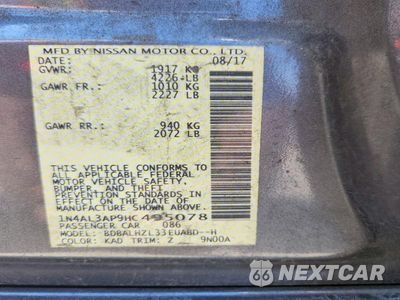 Zdjęcie 12 z 12 samochodu: 2017 NISSAN ALTIMA 2.5 SR VIN:1N4AL3AP9HC495078 - miniatura