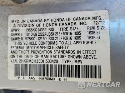Zdjęcie 14 z 14 samochodu: 2013 HONDA CR-V LX VIN:2HKRM3H35DH503429 - miniatura
