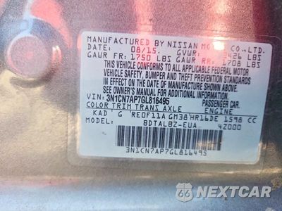 Zdjęcie 12 z 12 samochodu: 2016 NISSAN VERSA 1.6 SV VIN:3N1CN7AP7GL816495 - miniatura