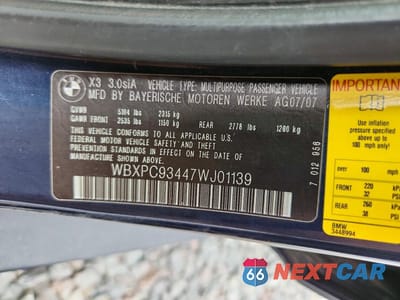 Zdjęcie 13 z 13 samochodu: 2007 BMW X3 3.0SI VIN:WBXPC93447WJ01139 - miniatura