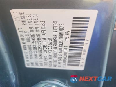 Zdjęcie 12 z 12 samochodu: 2010 HONDA CR-V LX VIN:JHLRE4H30AC015017 - miniatura