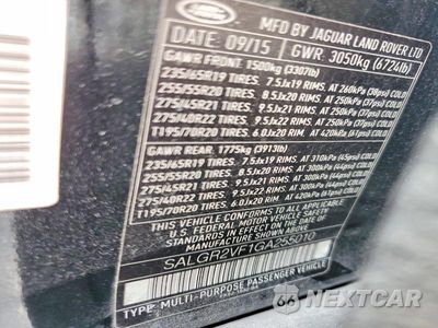 Zdjęcie 13 z 13 samochodu: 2016 LAND ROVER RANGE ROVER VIN:SALGR2VF1GA255010 - miniatura