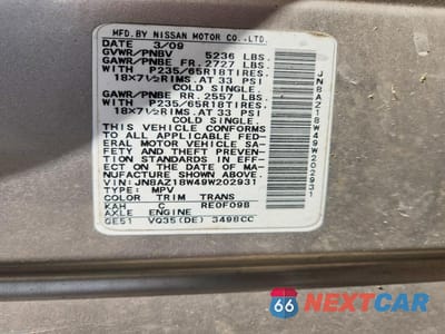 Zdjęcie 13 z 13 samochodu: 2009 NISSAN MURANO S VIN:JN8AZ18W49W202931 - miniatura