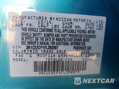 Zdjęcie 13 z 13 samochodu: 2015 NISSAN VERSA NOTE SR VIN:3N1CE2CP1FL392097 - miniatura