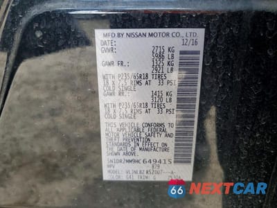 Zdjęcie 13 z 13 samochodu: 2017 NISSAN PATHFINDER S VIN:5N1DR2MM9HC649415 - miniatura
