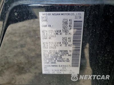 Zdjęcie 13 z 13 samochodu: 2017 NISSAN PATHFINDER S VIN:5N1DR2MM9HC649415 - miniatura