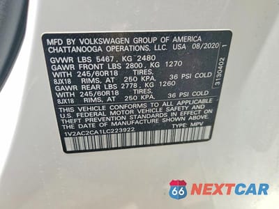 Zdjęcie 14 z 14 samochodu: 2020 VOLKSWAGEN ATLAS CROSS SPORT S VIN:1V2AC2CA1LC223922 - miniatura