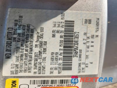 Zdjęcie 12 z 12 samochodu: 2013 FORD FUSION S VIN:3FA6P0G73DR138572 - miniatura