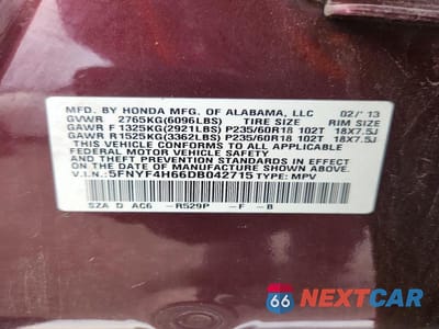 Zdjęcie 13 z 13 samochodu: 2013 HONDA PILOT EXL VIN:5FNYF4H66DB042715 - miniatura