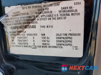 Zdjęcie 14 z 14 samochodu: 2004 CHEVROLET SUBURBAN K1500 VIN:1GNFK16Z74J255400 - miniatura