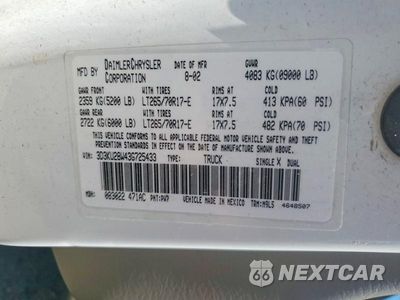Zdjęcie 12 z 12 samochodu: 2003 DODGE RAM 2500 ST VIN:3D3KU28W43G725433 - miniatura