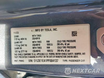 Zdjęcie 12 z 12 samochodu: 2023 TESLA MODEL 3 VIN:5YJ3E1EA1PF684137 - miniatura