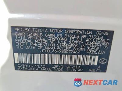 Zdjęcie 12 z 12 samochodu: 2008 LEXUS LS 460 VIN:JTHBL46FX85072467 - miniatura