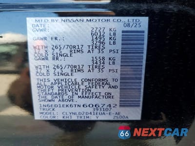 Zdjęcie 12 z 12 samochodu: 2026 NISSAN FRONTIER PRO-4X VIN:1N6ED1EK6TN606742 - miniatura