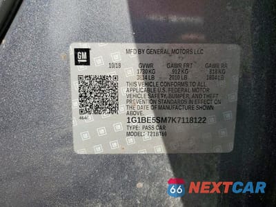 Zdjęcie 12 z 12 samochodu: 2019 CHEVROLET CRUZE LT VIN:1G1BE5SM7K7118122 - miniatura