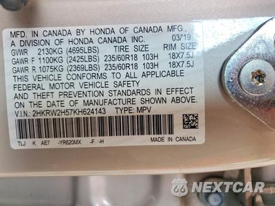 Zdjęcie 14 z 14 samochodu: 2019 HONDA CR-V EX VIN:2HKRW2H57KH624143 - miniatura