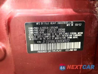 Zdjęcie 13 z 13 samochodu: 2013 SUBARU IMPREZA VIN:JF1GPAA63DH804972 - miniatura
