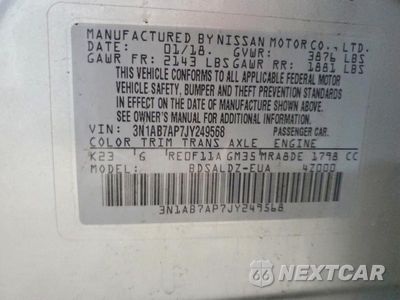 Zdjęcie 13 z 13 samochodu: 2018 NISSAN SENTRA SV VIN:3N1AB7AP7JY249568 - miniatura