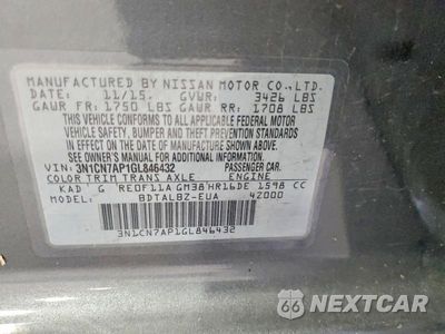Zdjęcie 12 z 12 samochodu: 2016 NISSAN VERSA 1.6 SV VIN:3N1CN7AP1GL846432 - miniatura