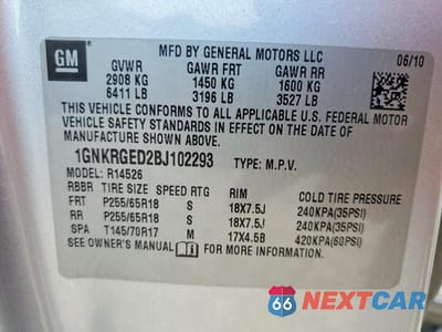 Zdjęcie 12 z 12 samochodu: 2011 CHEVROLET TRAVERSE LT VIN:1GNKRGED2BJ102293 - miniatura