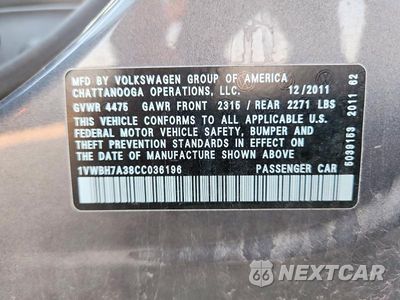Zdjęcie 12 z 12 samochodu: 2012 VOLKSWAGEN PASSAT SE VIN:1VWBH7A38CC036196 - miniatura
