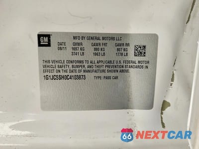 Zdjęcie 12 z 12 samochodu: 2012 CHEVROLET SONIC LT VIN:1G1JC5SH0C4103873 - miniatura