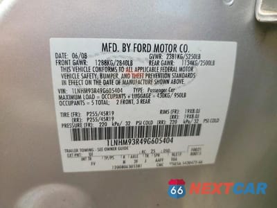 Zdjęcie 13 z 13 samochodu: 2009 LINCOLN MKS VIN:1LNHM93R49G605404 - miniatura