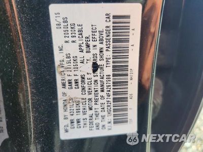Zdjęcie 12 z 12 samochodu: 2015 HONDA ACCORD EX VIN:1HGCR2F74FA267598 - miniatura